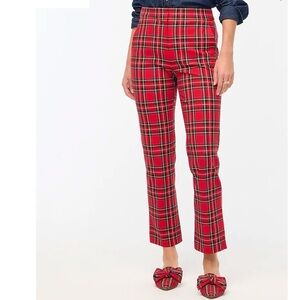 J Crew Tartan Cotton Blend Crop Straight Pant Red Plaid - Size 4